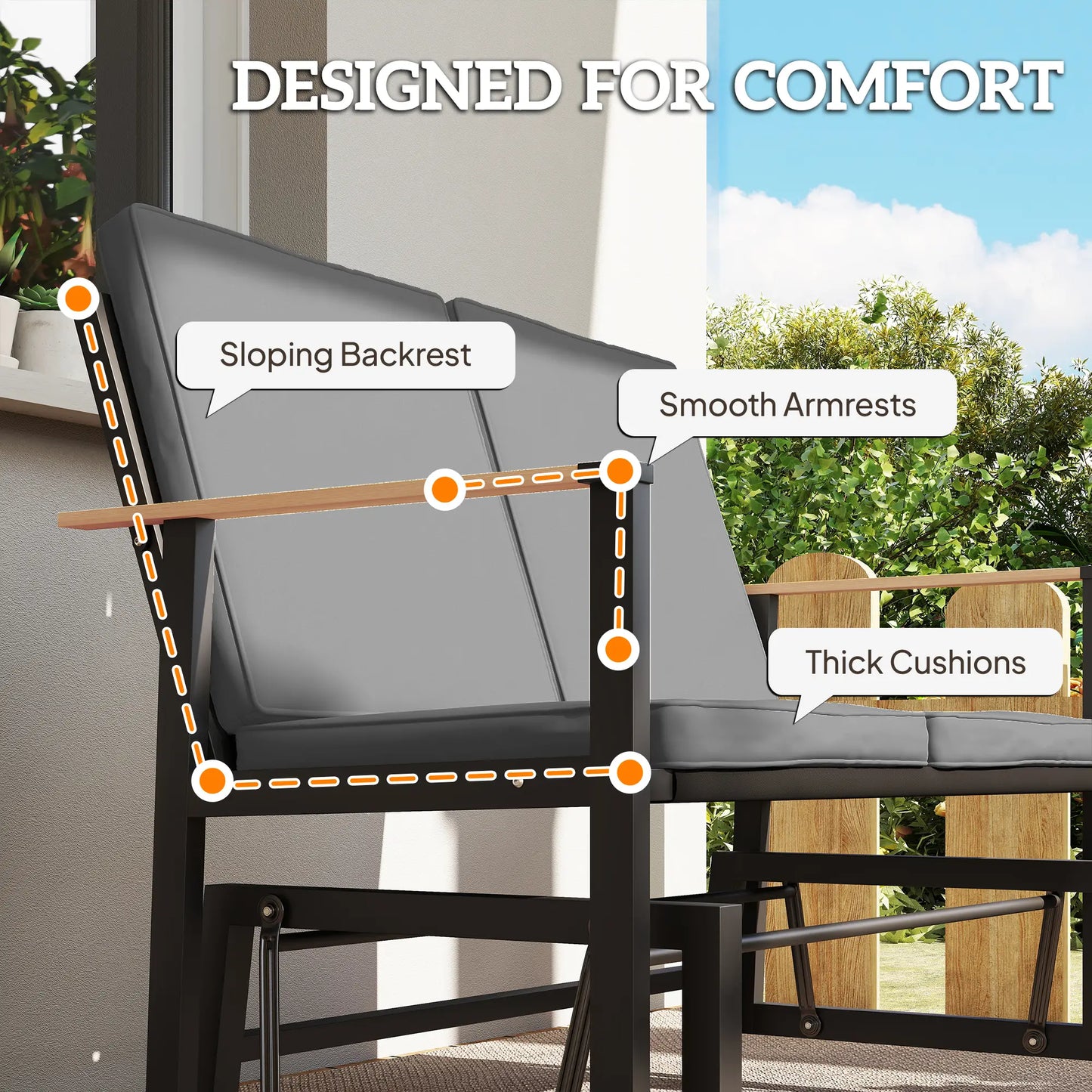 Outdoor Glider Bench For 2 Person, Thick Cushions, Dark Grey Outdoor Gliders at Gallery Canada