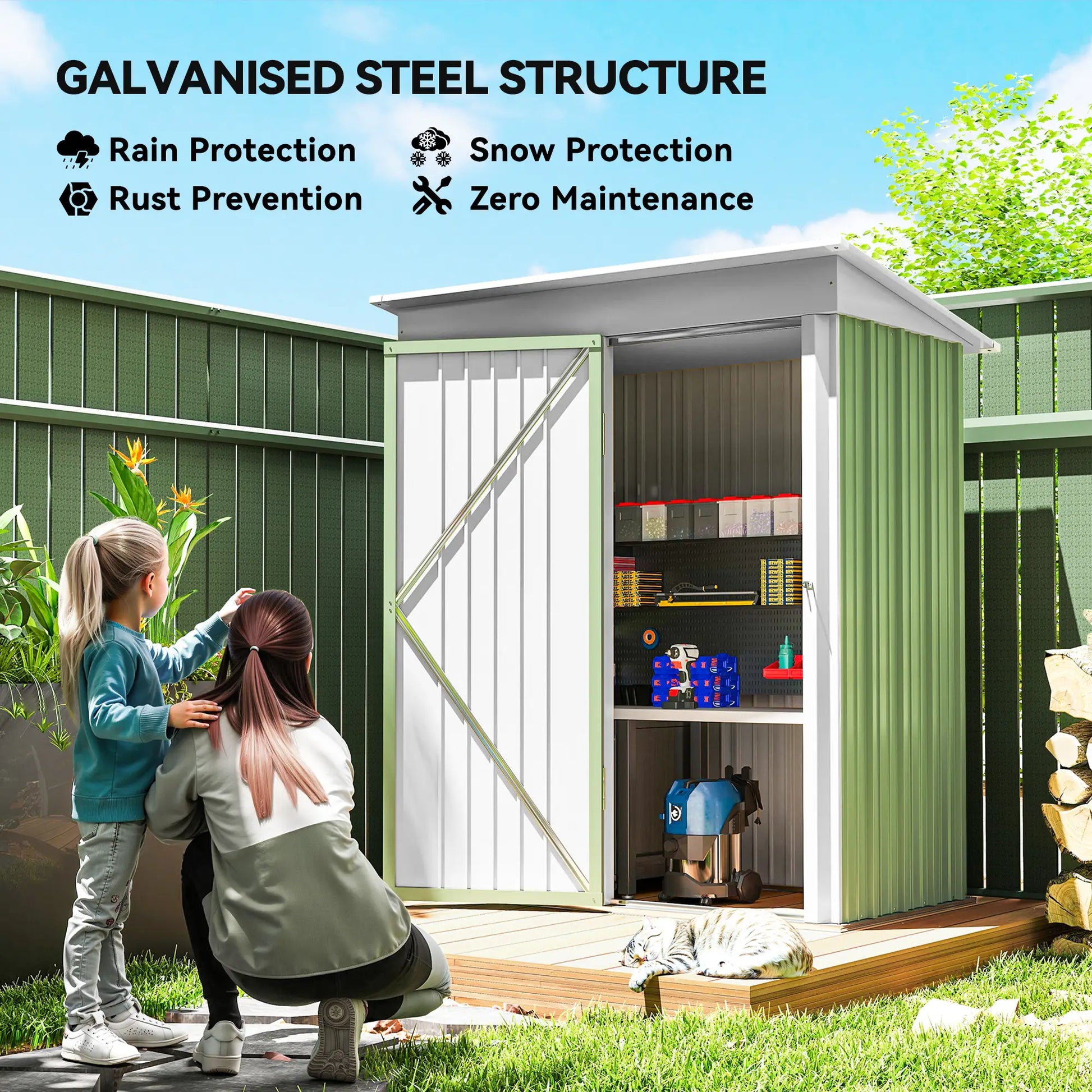 Small Steel Garden Shed, Adjustable Shelf, Lock, Gloves, 5'x3'x6', Green Sheds at Gallery Canada