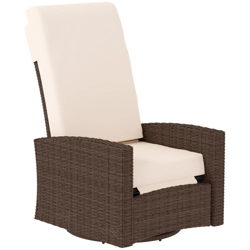 Outdoor Rattan Lounge Chair with Footrest, Soft Cushion, Cream White