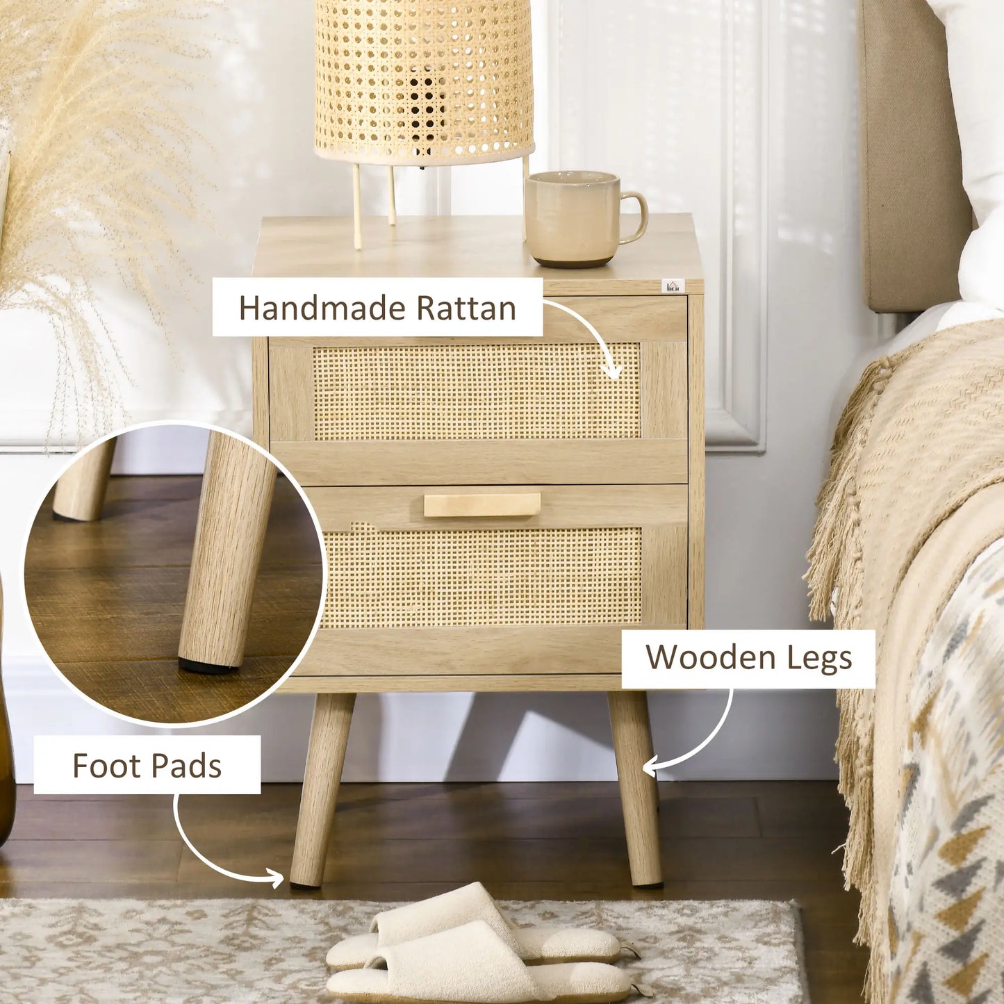 Boho Nightstand Set of 2, Side Table with 2 Drawers, Living Room, Bedroom Bedside Tables at Gallery Canada