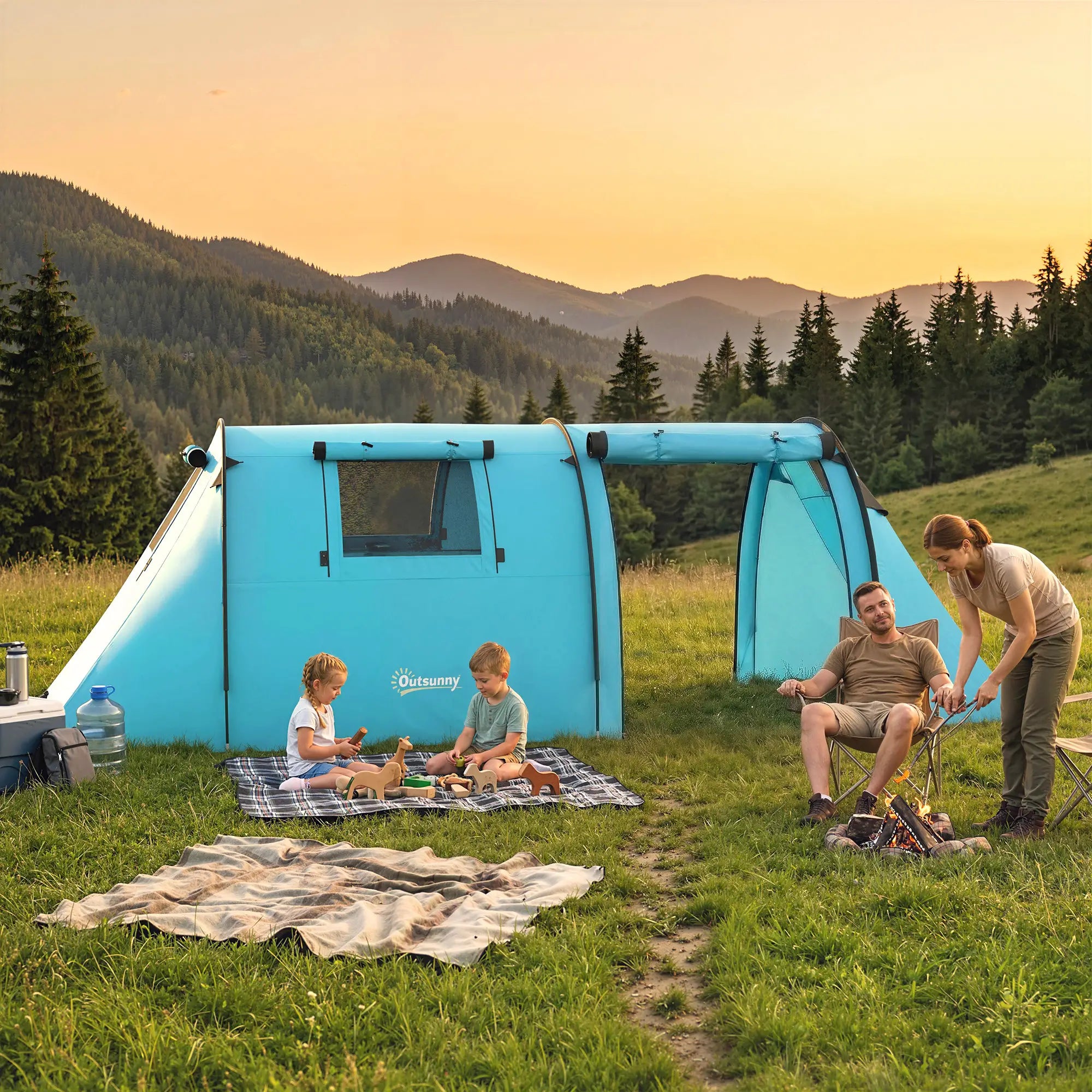 3-4 Person 2 Room Camping Tent, 3000Mm Waterproof, Sky Blue Camping Tents at Gallery Canada