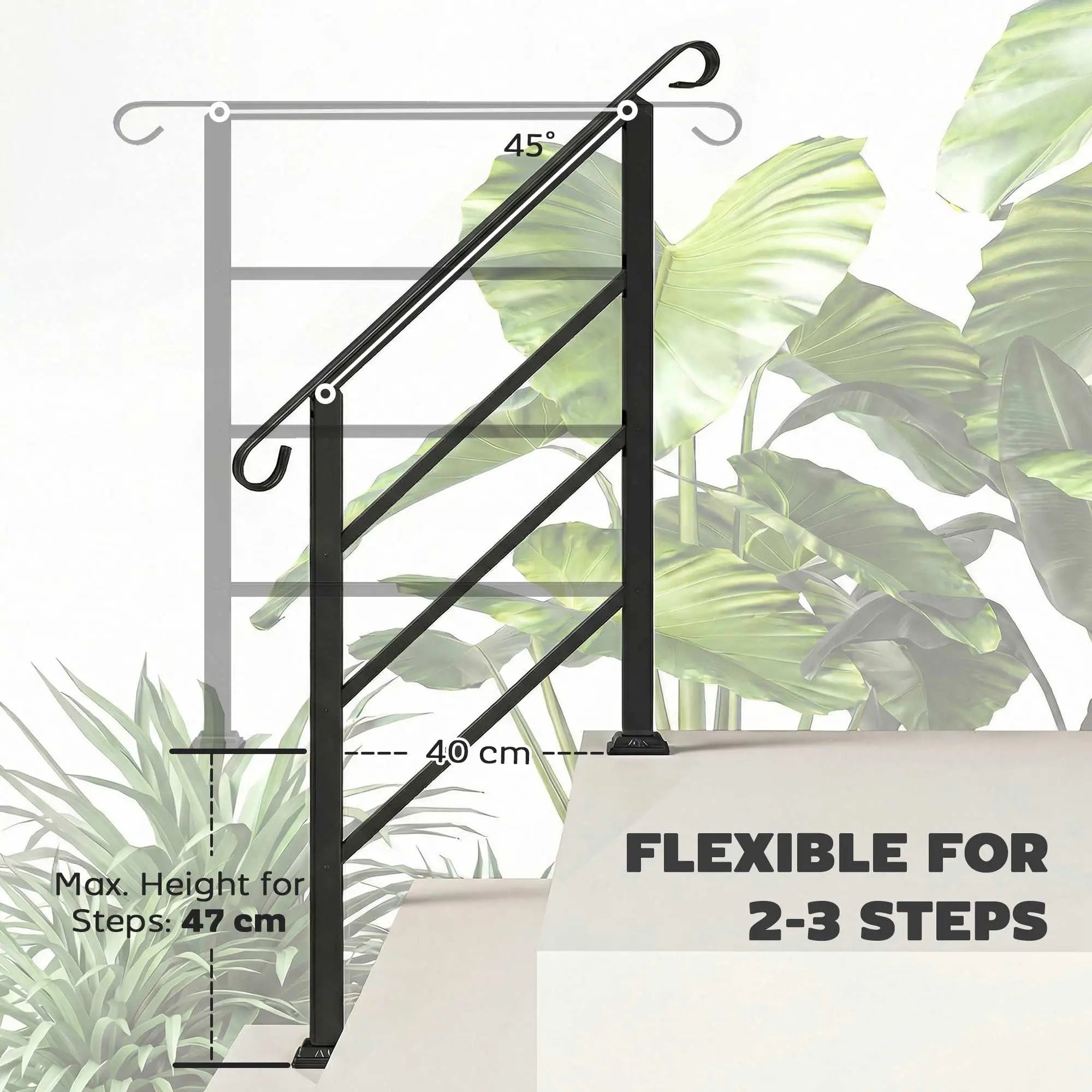 Adjustable Outdoor Stair Railing, 2 to 3 Steps, Black Garden Decor at Gallery Canada