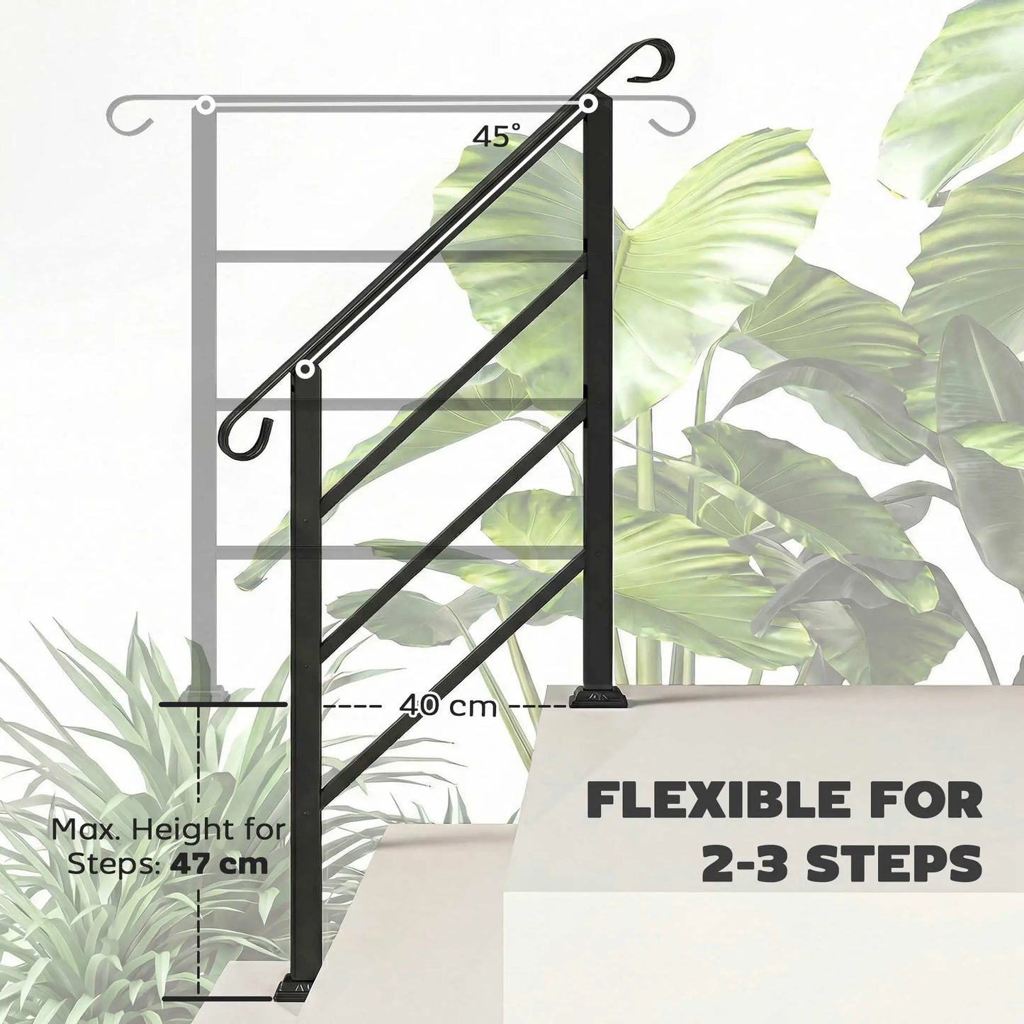 Adjustable Outdoor Stair Railing, 2 to 3 Steps, Black Garden Decor at Gallery Canada