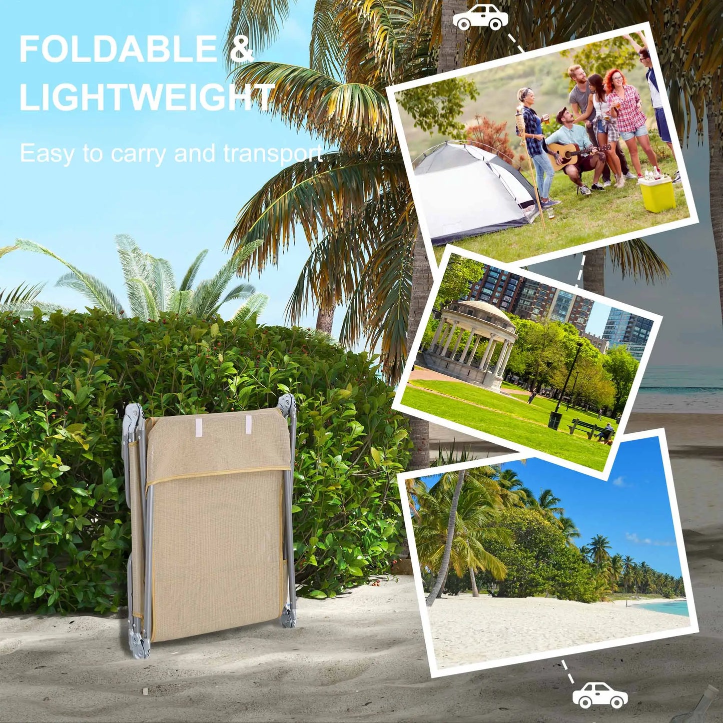 Folding Outdoor Lounge Chair Set, 2 Reclining Tanning Chairs, 5-Position Adjustable Backrest, Brown Lounger Chairs at Gallery Canada