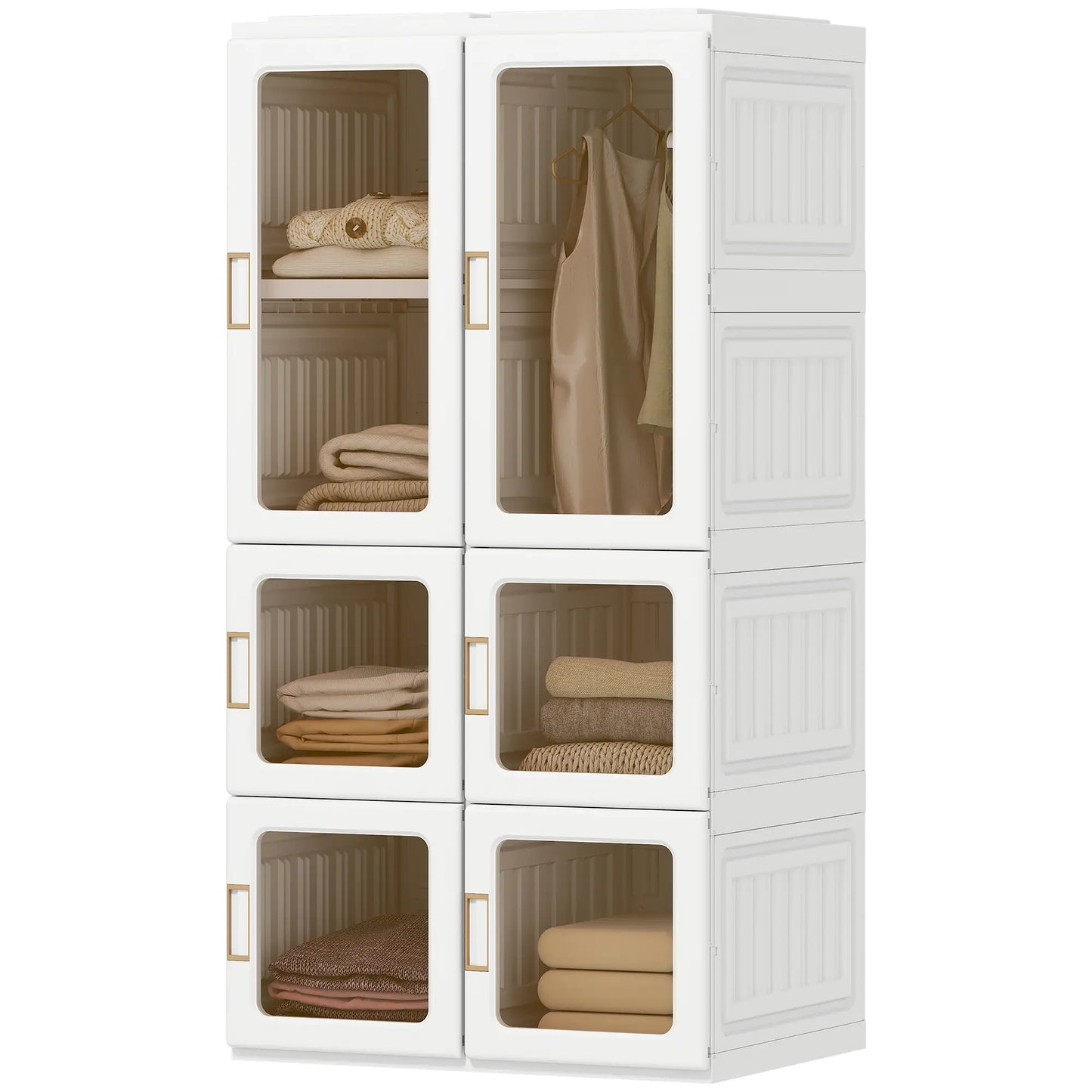 Portable Wardrobe, Foldable Plastic Closet, 5 Compartments, Hanging Rod, White Clothing Storage White at Gallery Canada