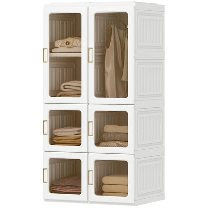 Portable Wardrobe, Foldable Plastic Closet, 5 Compartments, Hanging Rod, White Clothing Storage White at Gallery Canada