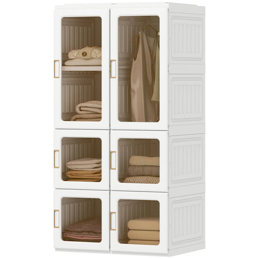 Portable Wardrobe, Foldable Plastic Closet, 5 Compartments, Hanging Rod, White Clothing Storage White at Gallery Canada
