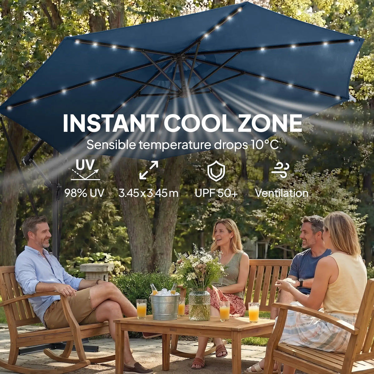 11.3 ft Cantilever Patio Umbrella, With Light And Cover, Navy Blue Offset Cantilever Umbrellas at Gallery Canada