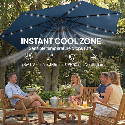 11.3 ft Cantilever Patio Umbrella, With Light And Cover, Navy Blue Offset Cantilever Umbrellas at Gallery Canada