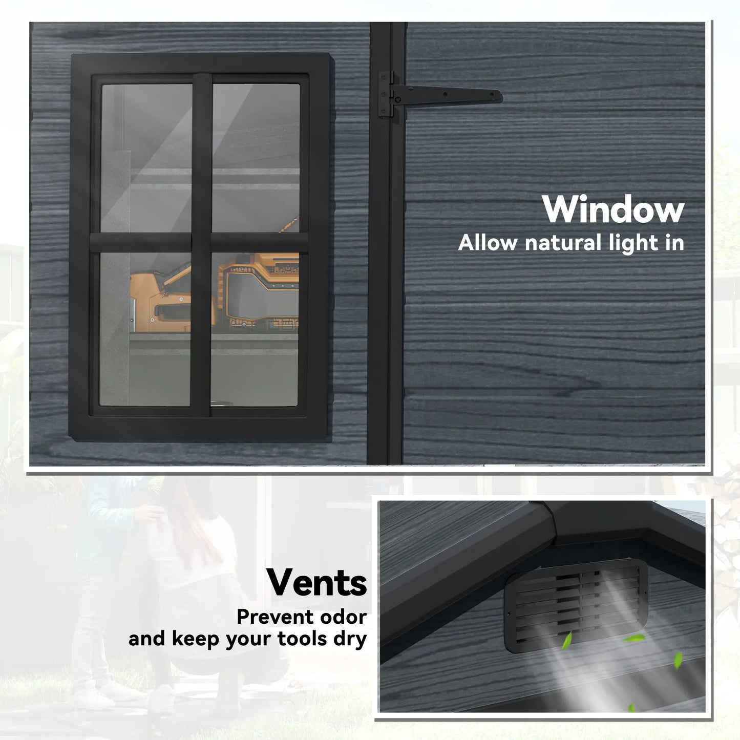 8 x 4 ft Dark Grey Resin Garden Shed, Wood-Effect Outdoor Storage, Dark Grey Sheds at Gallery Canada