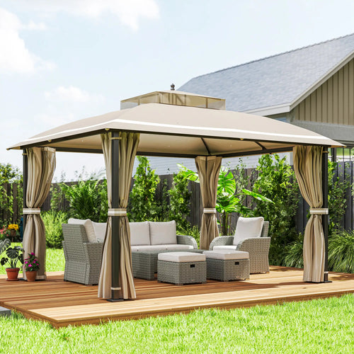 10' x 12' Outdoor Gazebo, Double Roof with Netting, Curtains