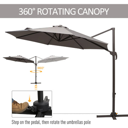 10ft Cantilever Patio Umbrella, 360° Rotation, Crank, Grey Cantilever Umbrellas at Gallery Canada