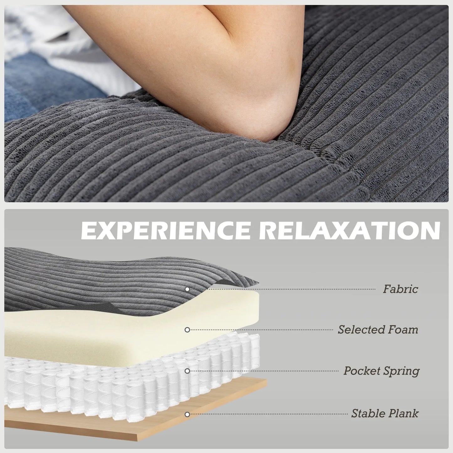 U Shape Couch with Double Chaise, Modern 4 Seater Sofa, Dark Grey 3-Seater Sofas at Gallery Canada