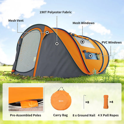 4 Person Pop Up Tent, Automatic Setup, Orange Camping Tents at Gallery Canada
