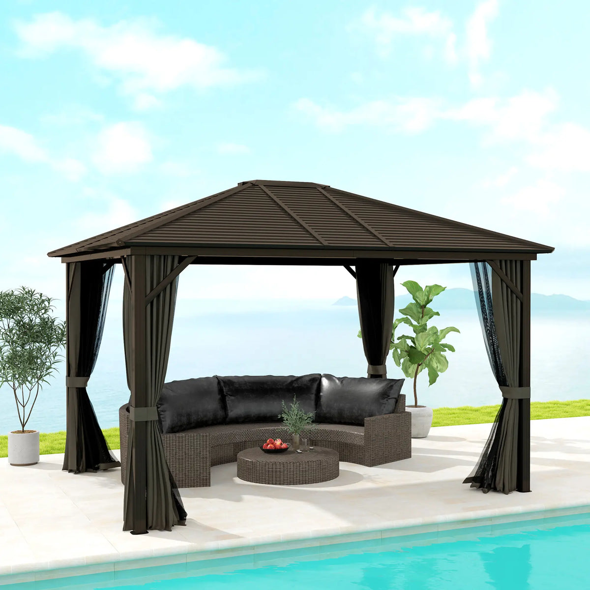 10' x 12' Hardtop Gazebo, Metal Roof, Aluminum Frame, Grey Gazebos at Gallery Canada