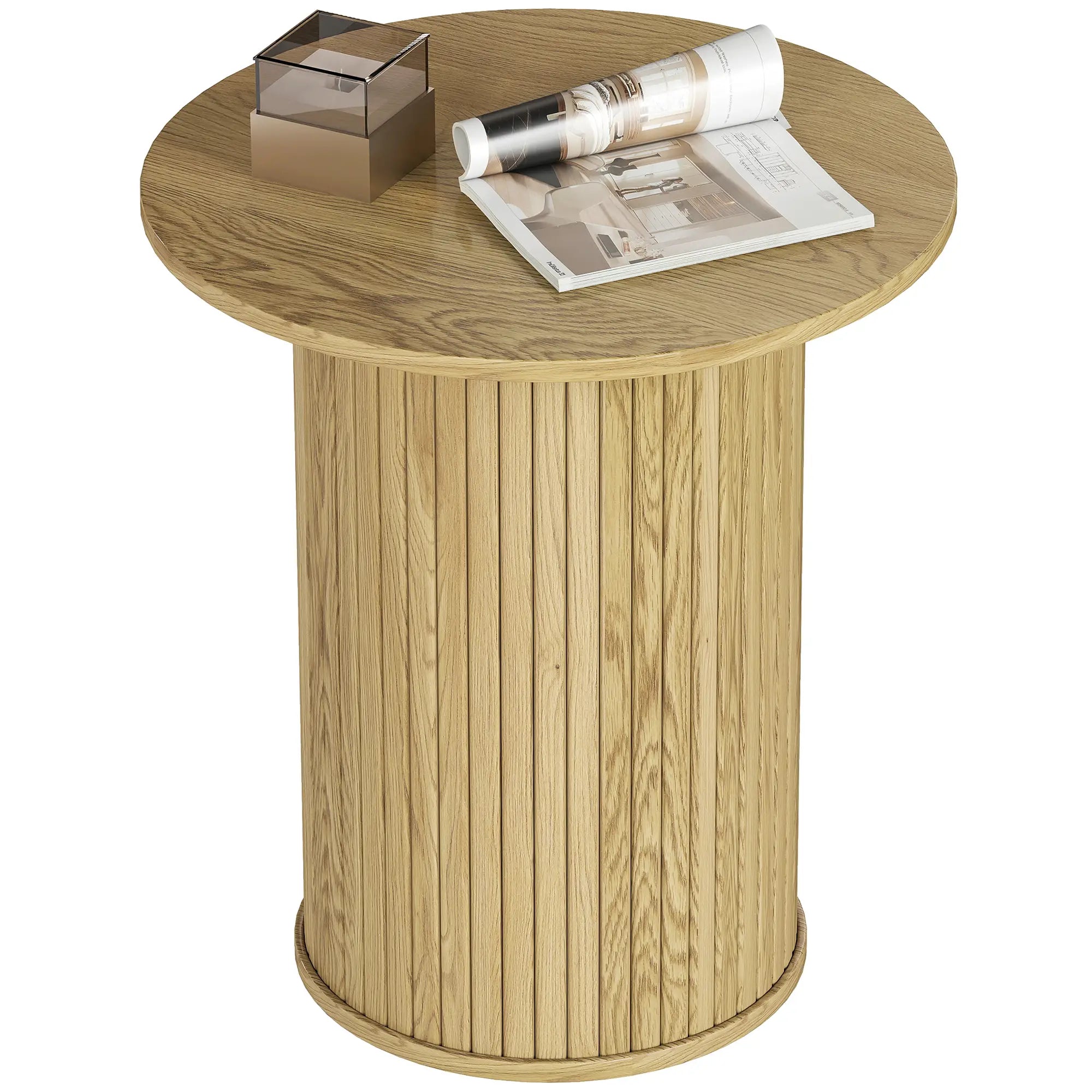 Round Side Table, Fluted Accent End Table, Narrow Nightstand, Oak Side Tables Oak at Gallery Canada