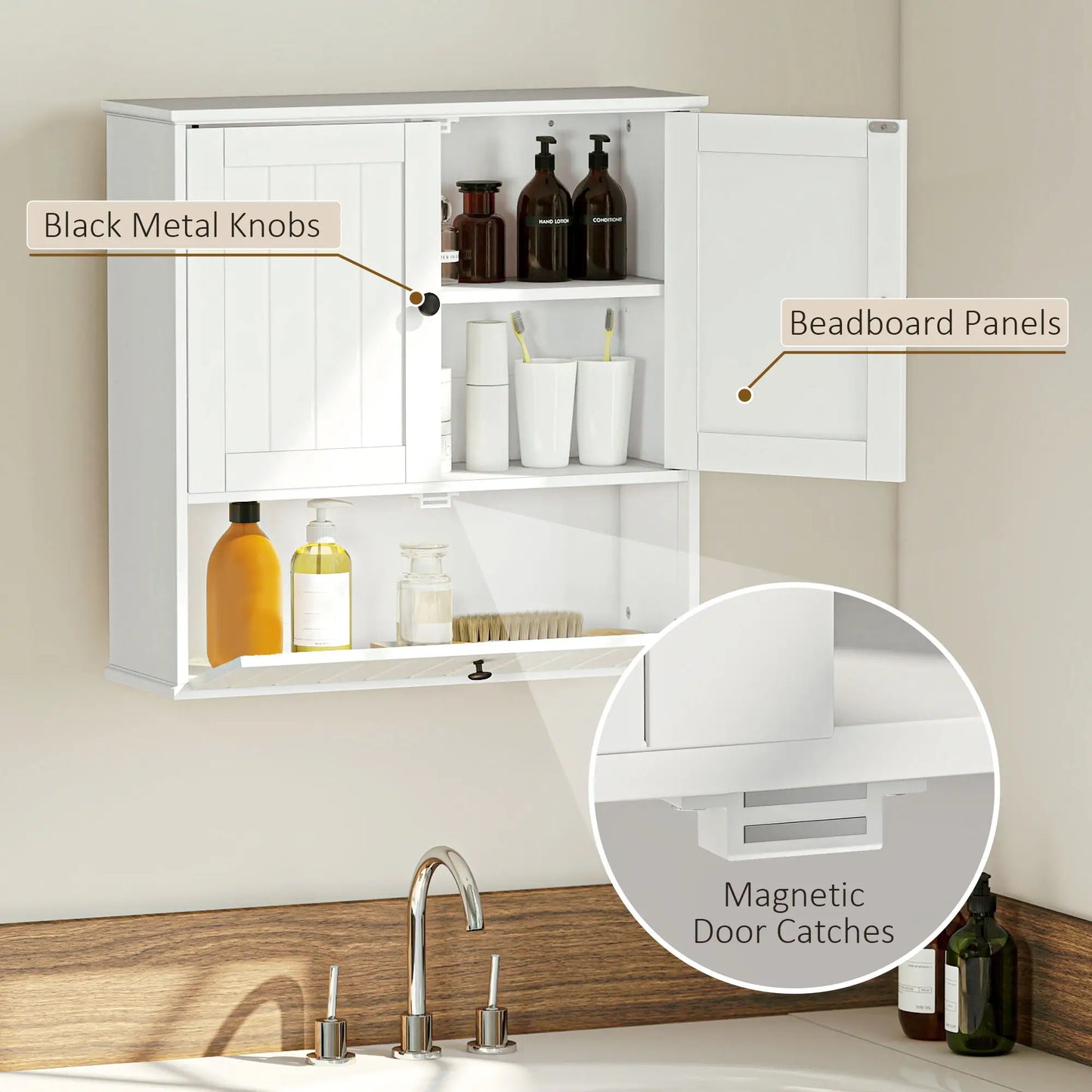 Farmhouse Medicine Cabinet, Adjustable Shelves, Flip-Down Door, White Wall Mounted Cabinets at Gallery Canada