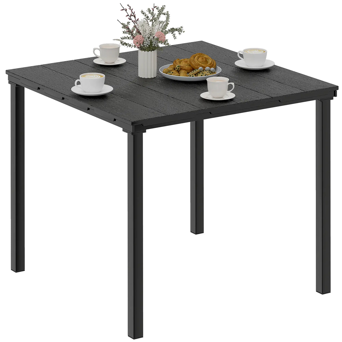 Outdoor Dining Table For 4, Square HDPE Patio Table With Metal Legs, Black Patio Dining Tables Black at Gallery Canada