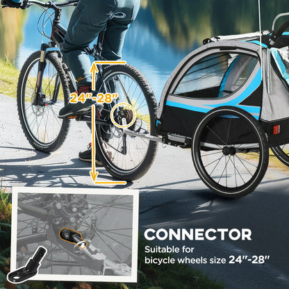 3-In-1 Bike Trailer, 2 Seats, 5-Point Harness, Storage, Blue Kids Bike Trailers at Gallery Canada
