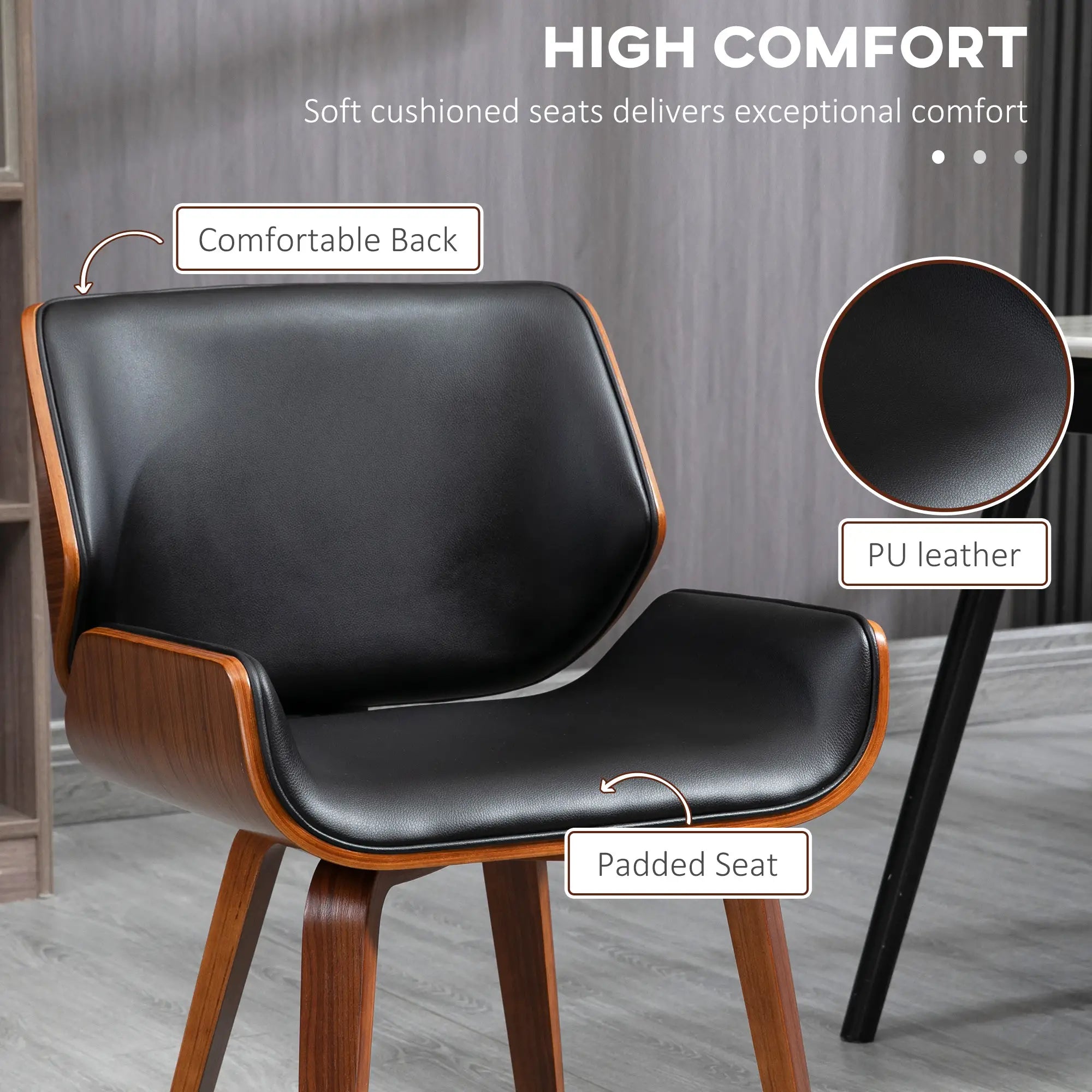 PU Leather Dining Chairs Set of 2, Upholstered Seats, Solid Wood Legs, Black Dining Chairs at Gallery Canada