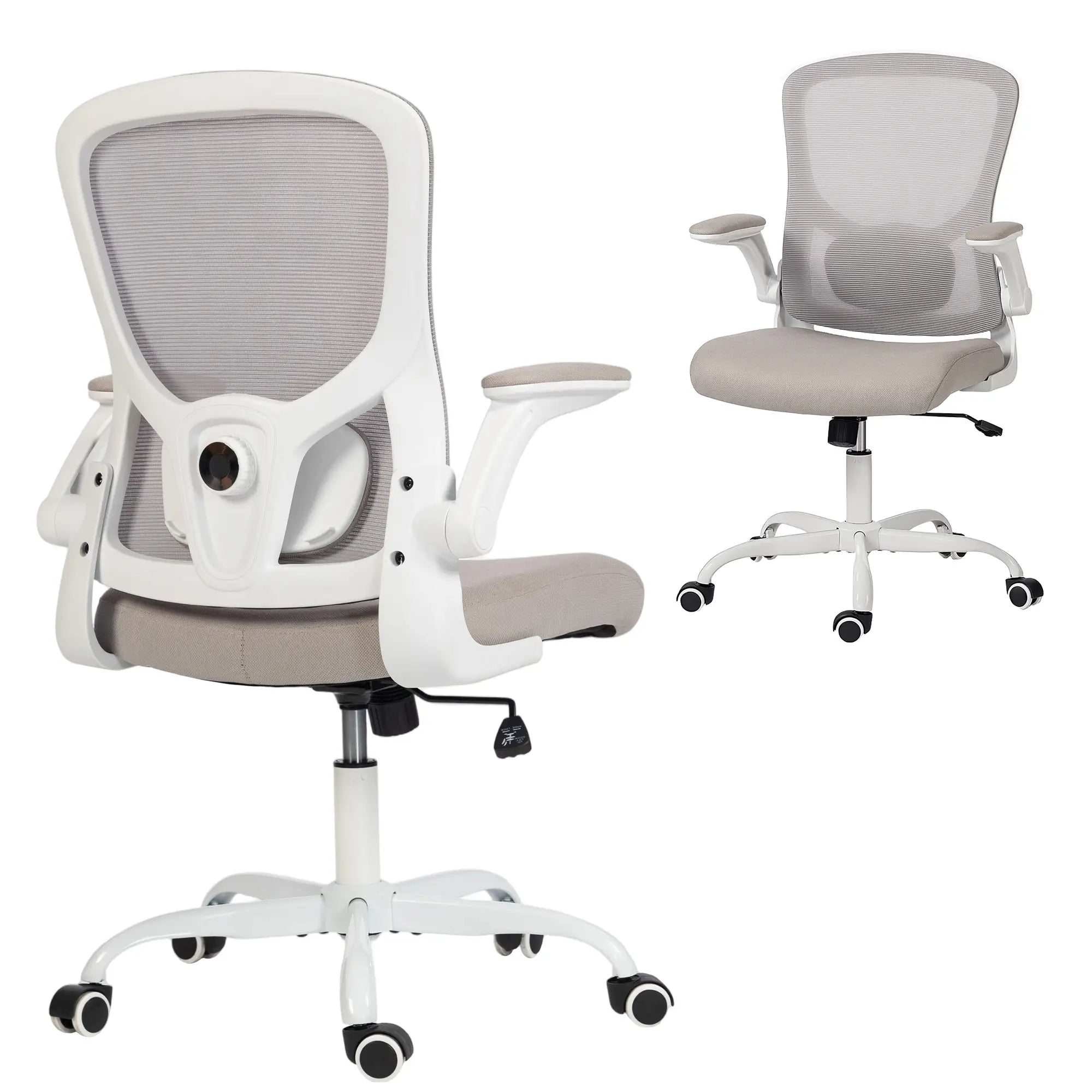 Ergonomic Mesh Office Chair, 4D Lumbar Support, Flip-Up Armrests, Tilt, Grey Task Chairs at Gallery Canada