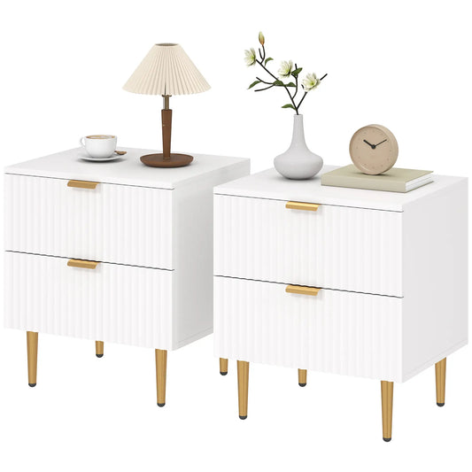 Modern Nightstand With 2 Drawers, Metal Legs For Bedroom, White Bedside Tables White at Gallery Canada