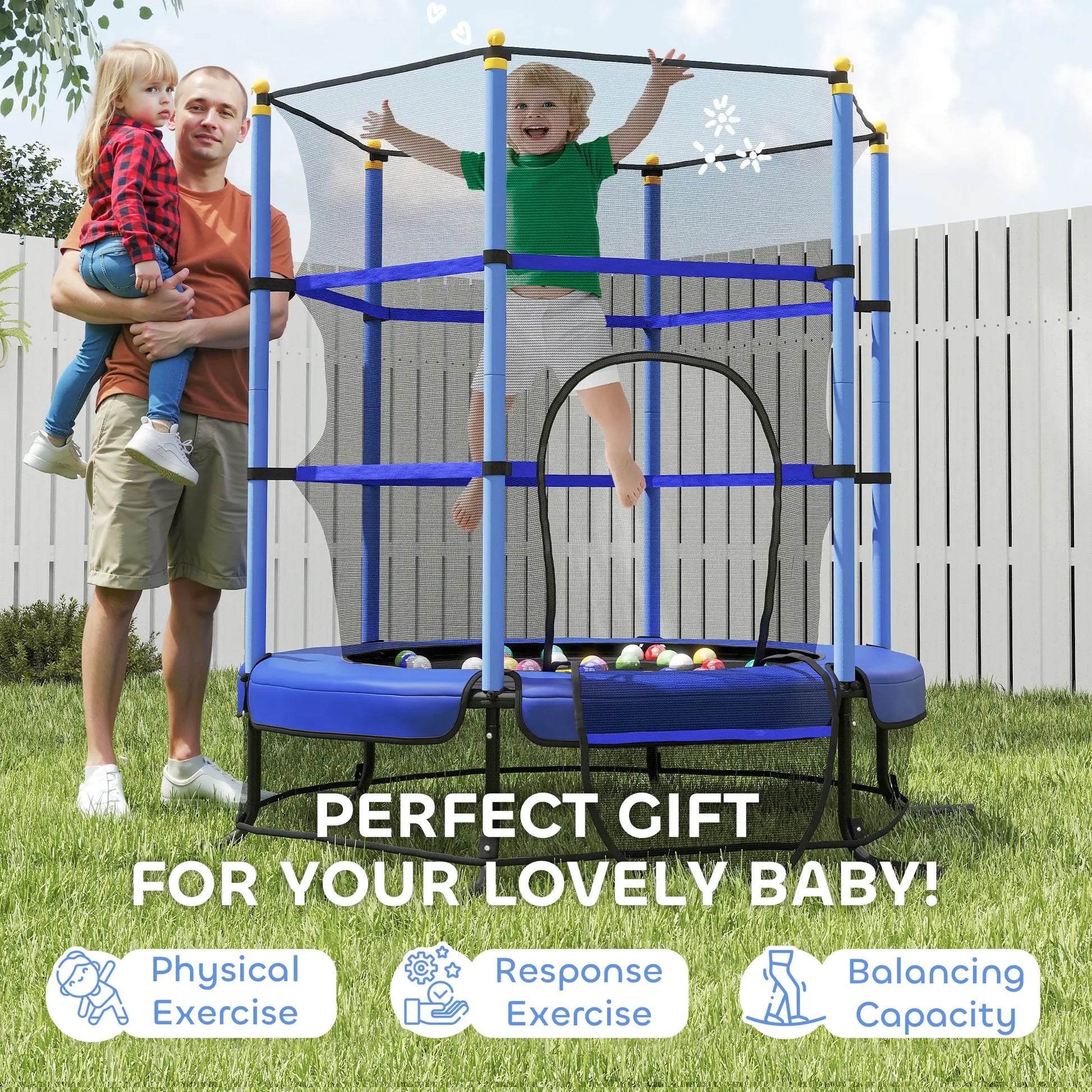 Kids Trampoline with Safety Net, 3-10 Years Old, Blue Trampolines at Gallery Canada