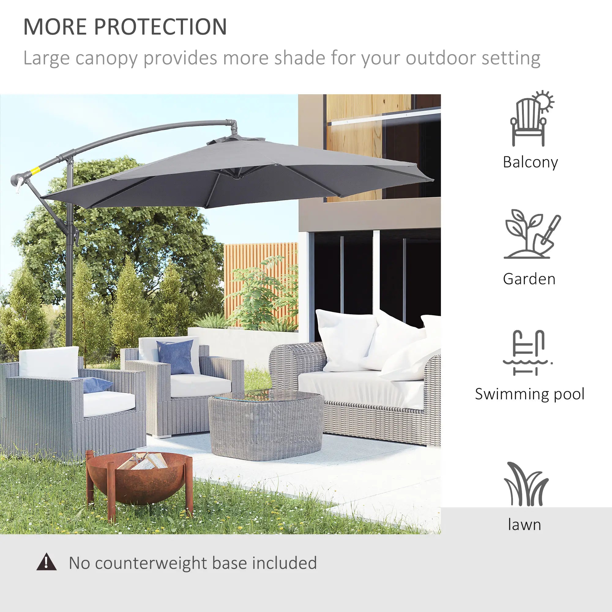 Deluxe Patio Umbrella, Φ10', Offset Sunshade, Crank, Grey Cantilever Umbrellas at Gallery Canada