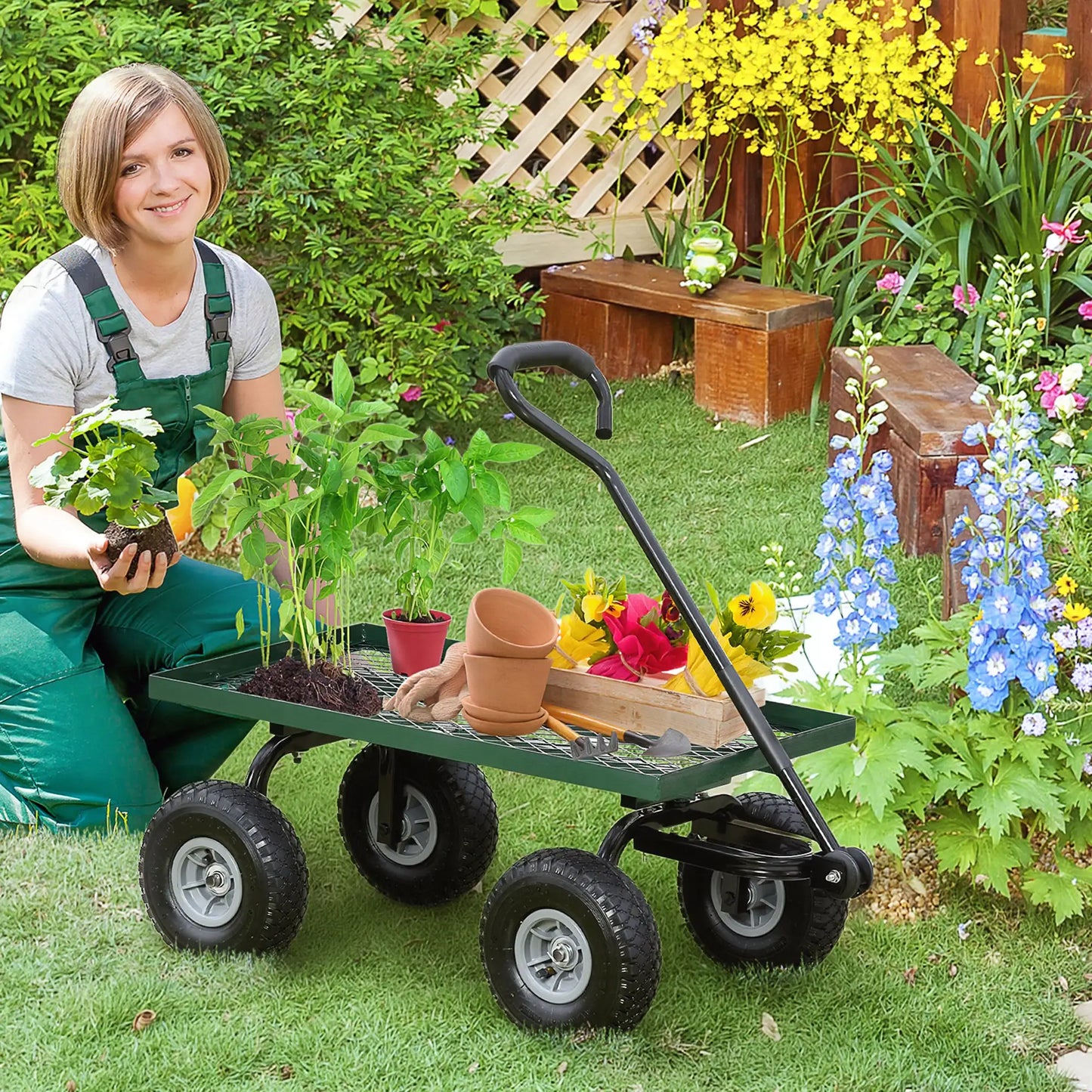 Heavy Duty Garden Wagon, 10" Wheels, 330 lbs, Black Folding Garden Carts at Gallery Canada