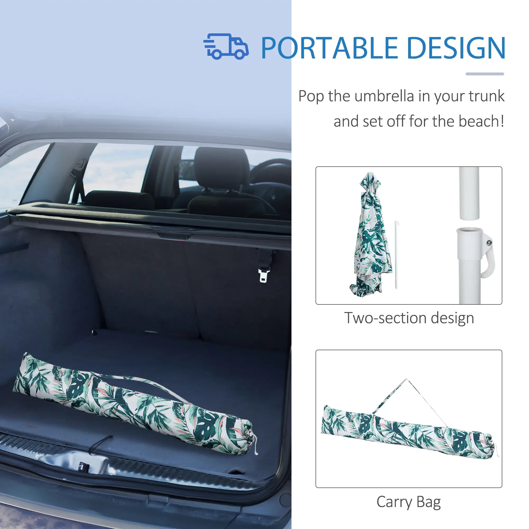 6.5' Beach Umbrella, UV50+ Sun Shade with Sandbags, Green Beach Umbrellas at Gallery Canada