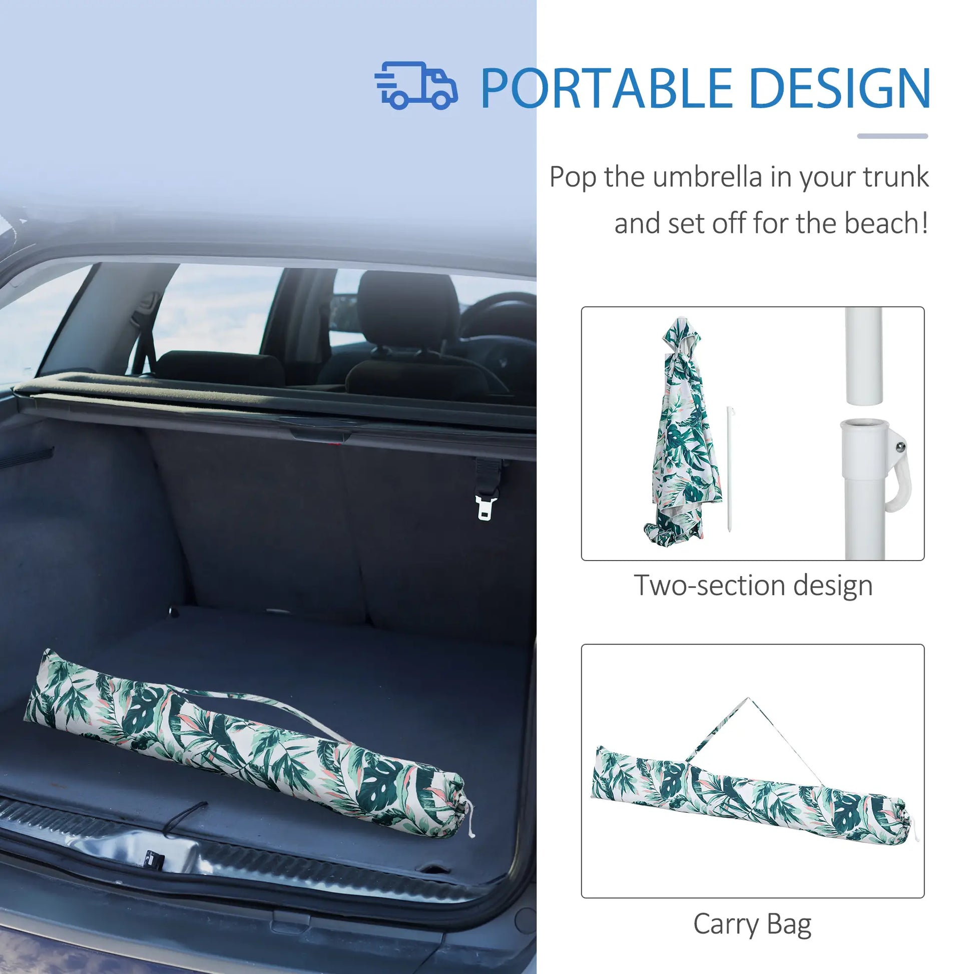 6.5' Beach Umbrella, UV50+ Sun Shade with Sandbags, Green Beach Umbrellas at Gallery Canada