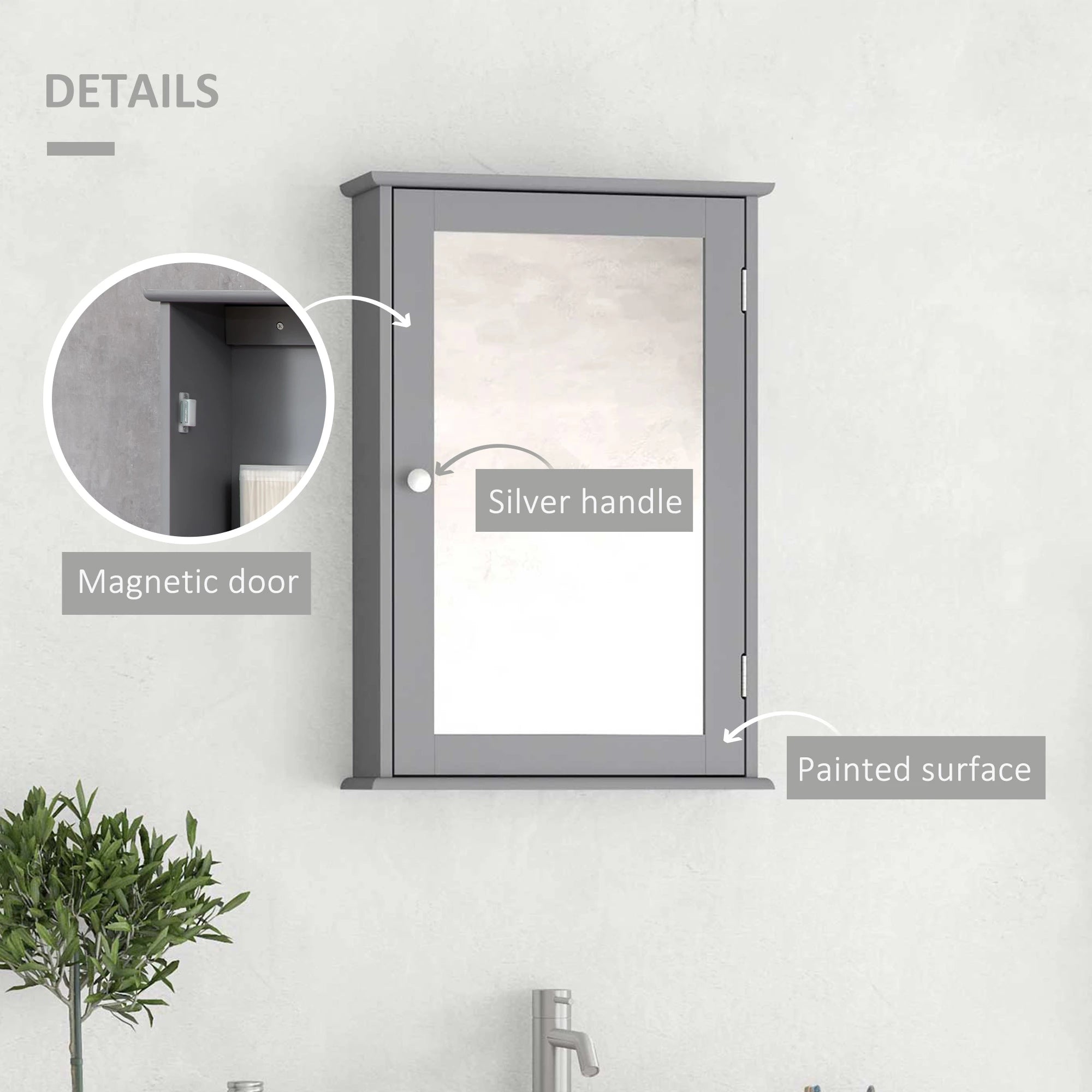 Wall Mounted Bathroom Mirror Cabinet, With Door and Shelves, Grey Mirror Medicine Cabinets at Gallery Canada