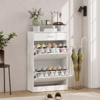 Slim Shoe Cabinet, 2 Flip Drawers, Adjustable Shelves, Glass Top Shoe Storage Cabinets & Racks White at Gallery Canada