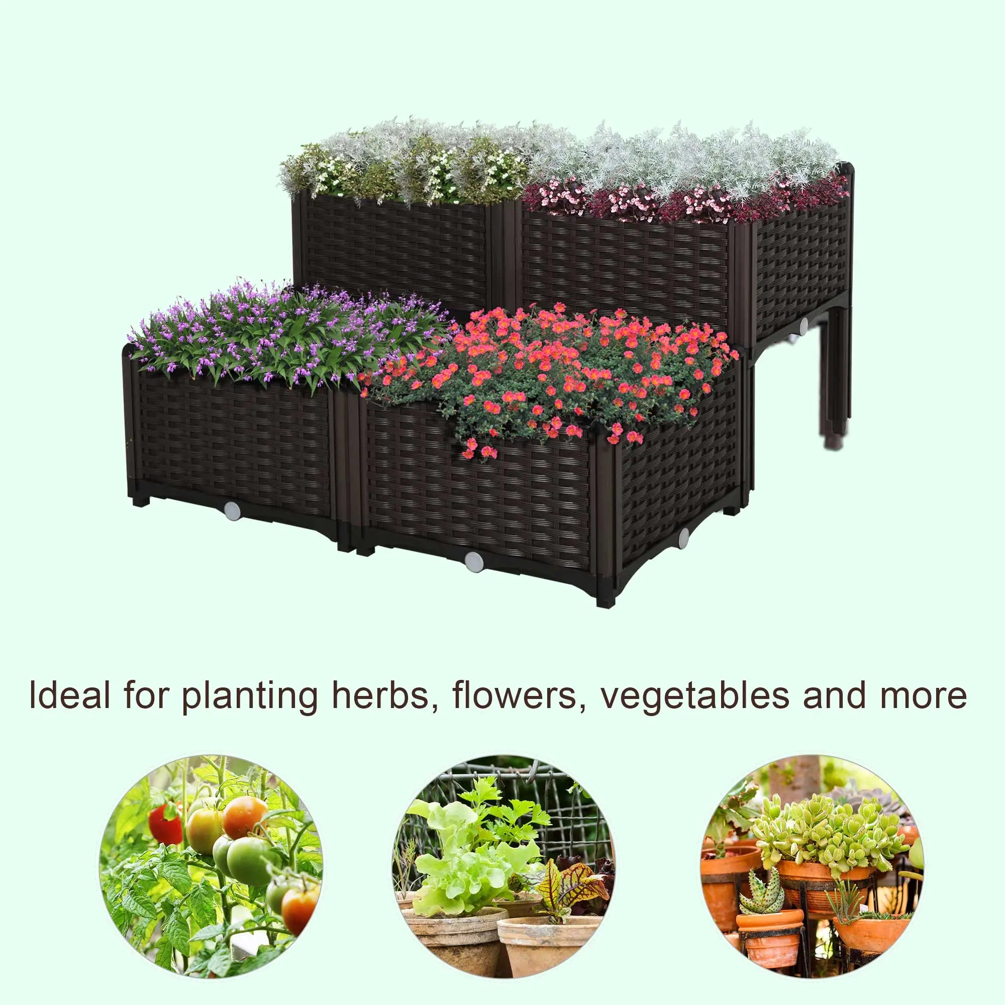 4 Piece Raised Garden Bed, PP, Vegetable Herb Grow Box, Brown Elevated Garden Beds at Gallery Canada
