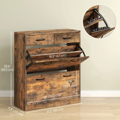 Narrow Shoe Storage, 2 Flip Drawers, Adjustable Shelves, 12 Pairs, Brown Shoe Storage Cabinets & Racks at Gallery Canada
