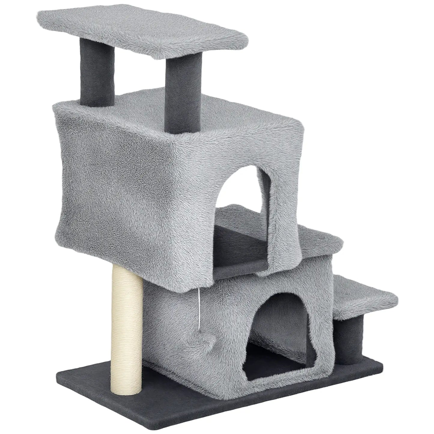4-Step Pet Stairs, Adjustable Height, Scratching Posts, Hanging Ball, Grey Dog Stairs Grey, Dark Grey, Off-White at Gallery Canada