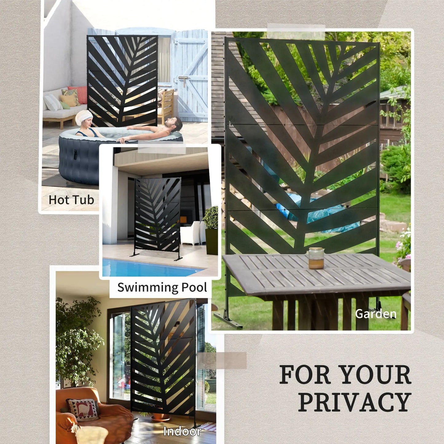 Metal Outdoor Privacy Screen, 48" x 78" H, Freestanding Garden Panel, Banana Leaf Side Awnings at Gallery Canada