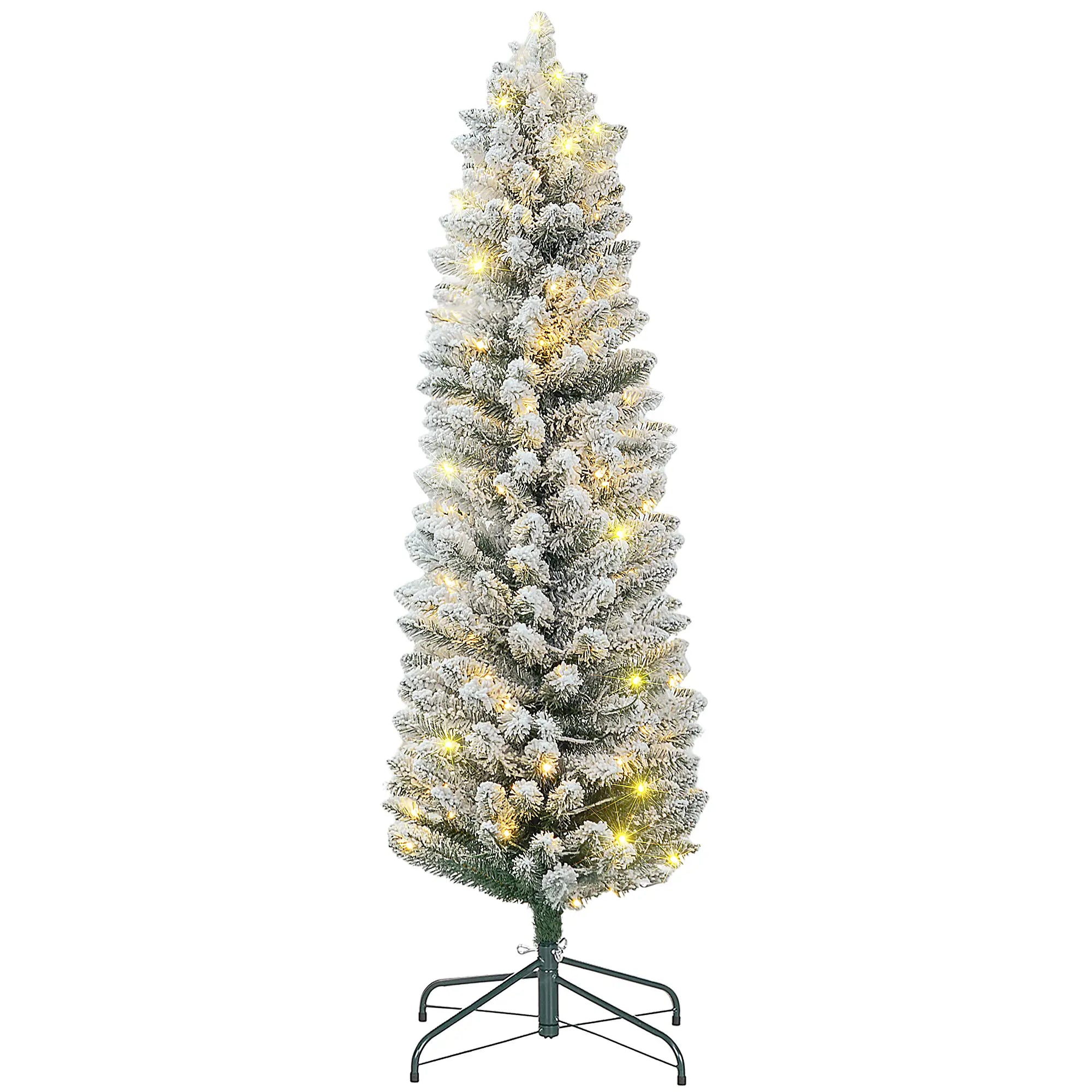 5ft Prelit Snow Flocked Christmas Tree, Metal Base, Warm White LED Pre Lit Christmas Trees Green at Gallery Canada