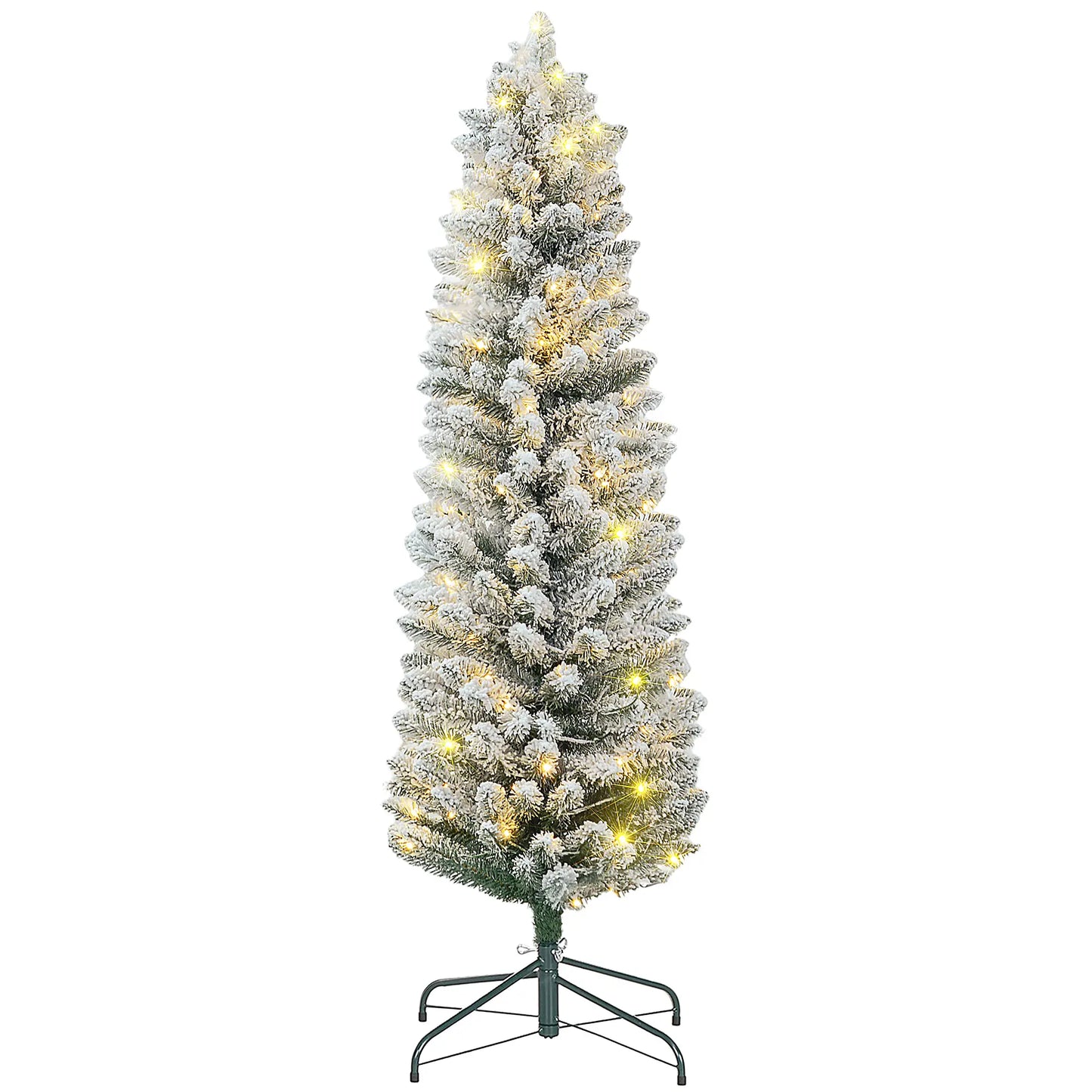 5ft Prelit Snow Flocked Christmas Tree, Metal Base, Warm White LED Pre Lit Christmas Trees Green at Gallery Canada