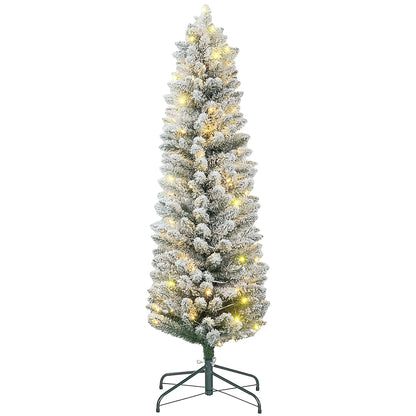 5ft Prelit Snow Flocked Christmas Tree, Metal Base, Warm White LED Pre Lit Christmas Trees Green at Gallery Canada