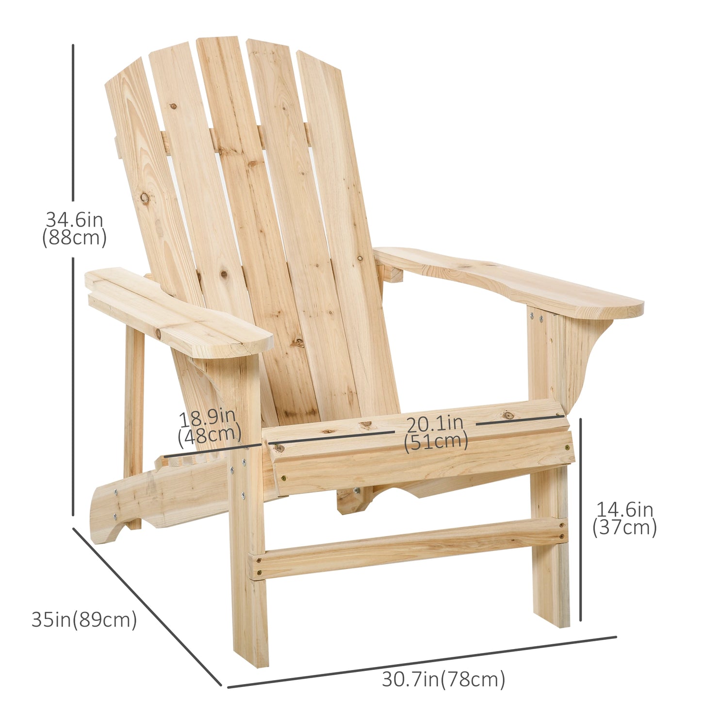Wood Adirondack Chair, Outdoor Patio Muskoka Chair, Slatted Design, Natural Patio Chairs at Gallery Canada