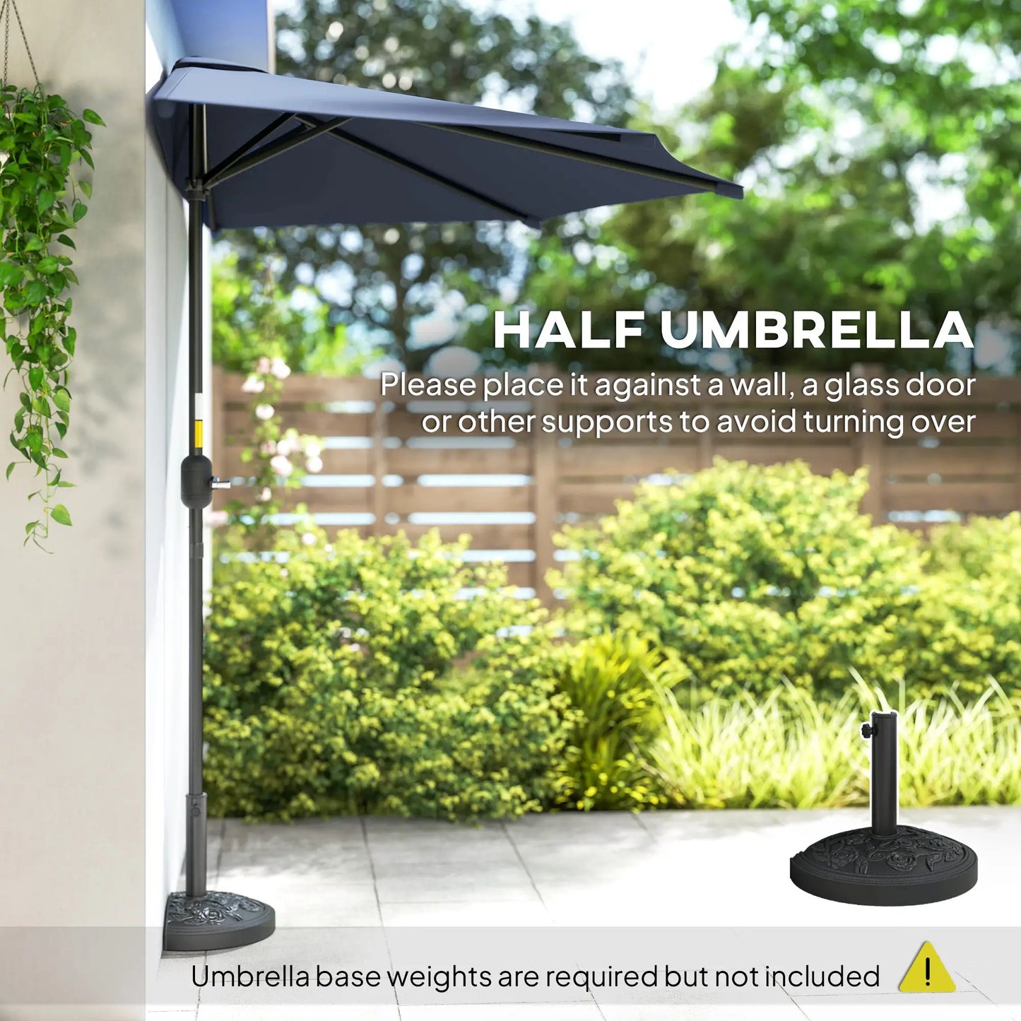 9.8ft Half Umbrella, Semi Round Patio Parasol, Crank Handle, Top Vent, Dark Blue Half Round Umbrellas at Gallery Canada