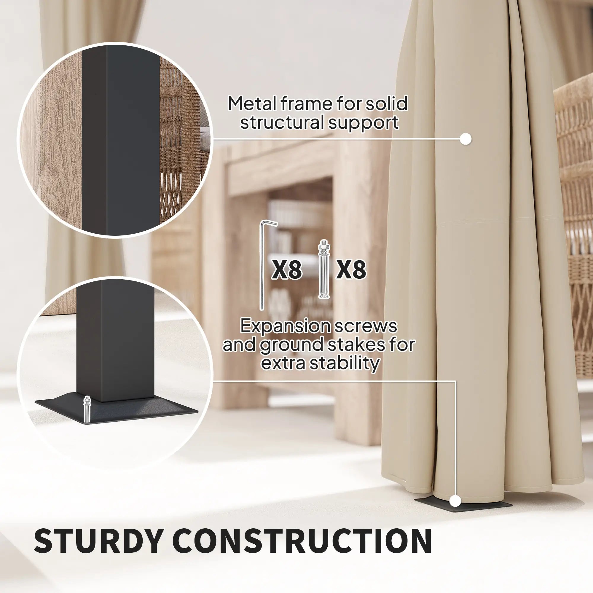 10' x 10' Retractable Pergola, Garden Gazebo with Curtains, Beige Pergolas at Gallery Canada