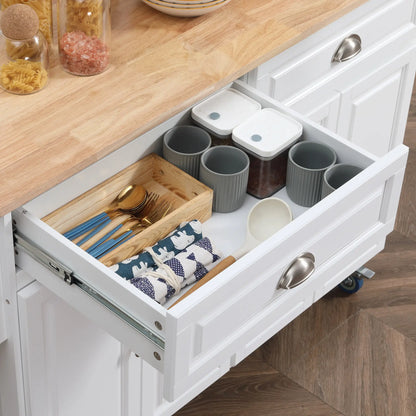 Kitchen Island with Storage, Drop Leaf, Rubber Wood Top, Adjustable Shelves, White Kitchen Islands & Kitchen Carts at Gallery Canada