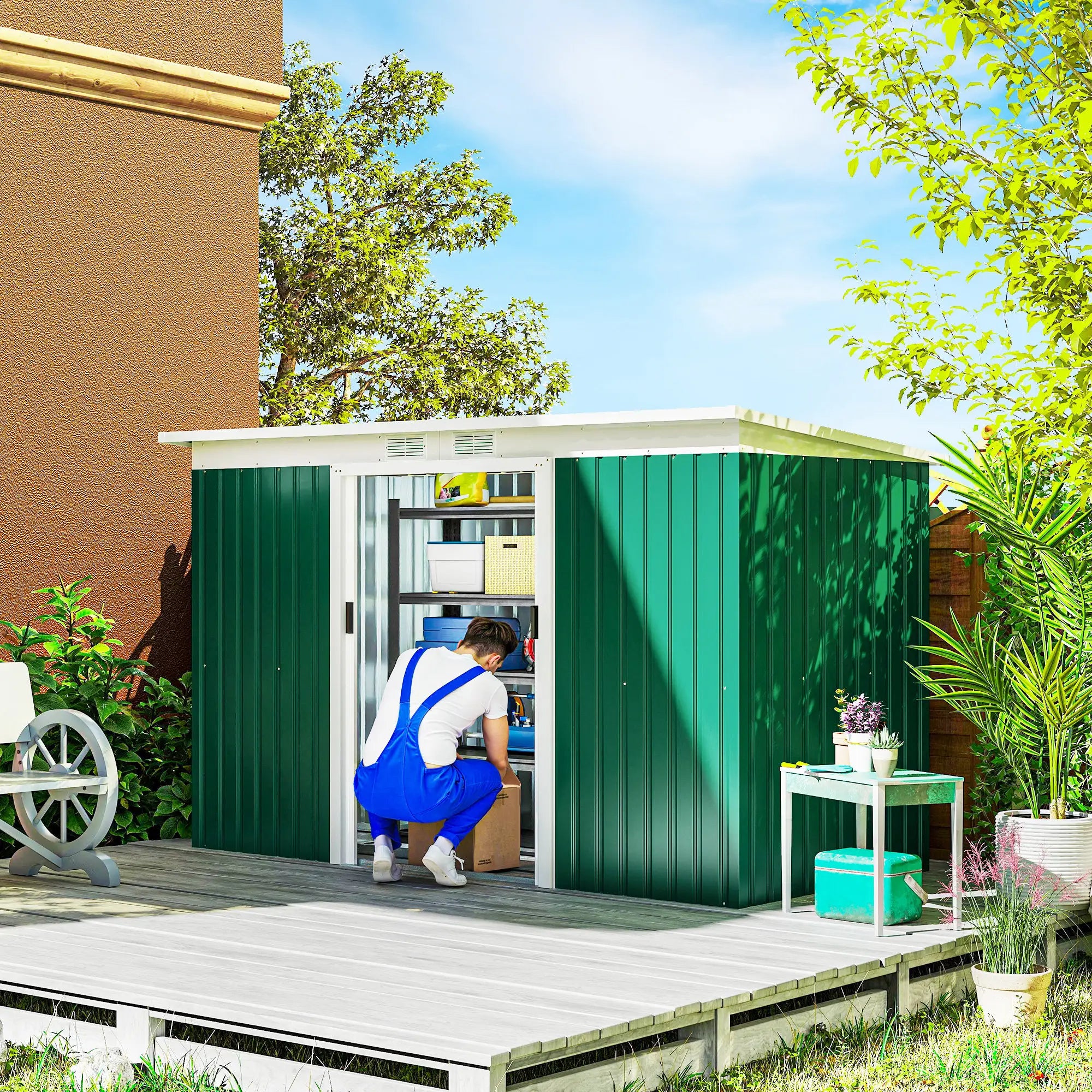 9' x 4' Metal Garden Shed, Ventilation, Doors, Dark Green Sheds at Gallery Canada