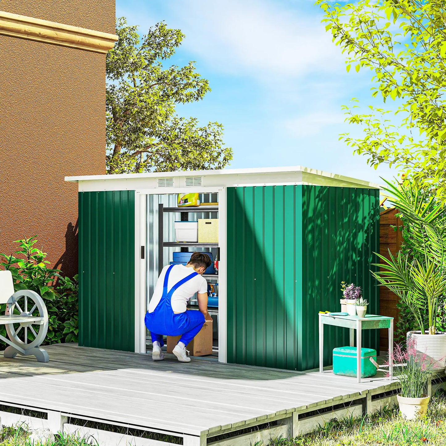 9' x 4' Metal Garden Shed, Ventilation, Doors, Dark Green Sheds at Gallery Canada