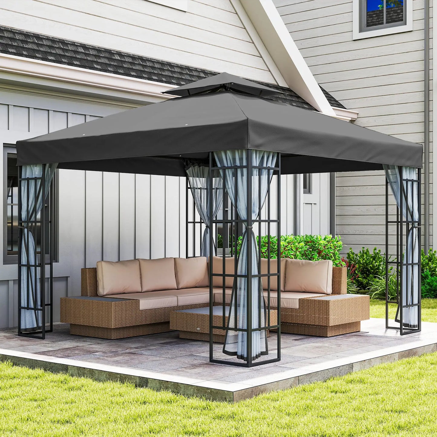 10'x10' Garden Gazebo, Portable Patio Canopy, Dark Grey Gazebos at Gallery Canada
