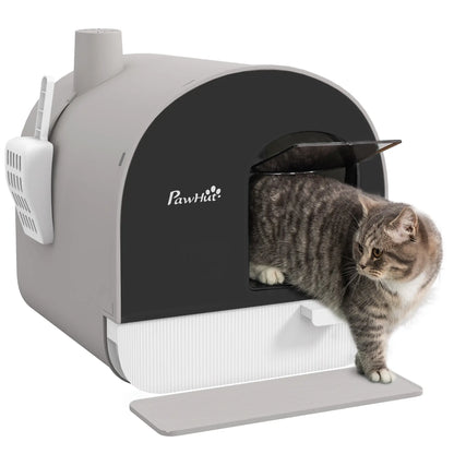 Cat Litter Box with Lid, Removable Tray, Scoop, Filter, Light Grey Cat Litter Box Enclosures at Gallery Canada