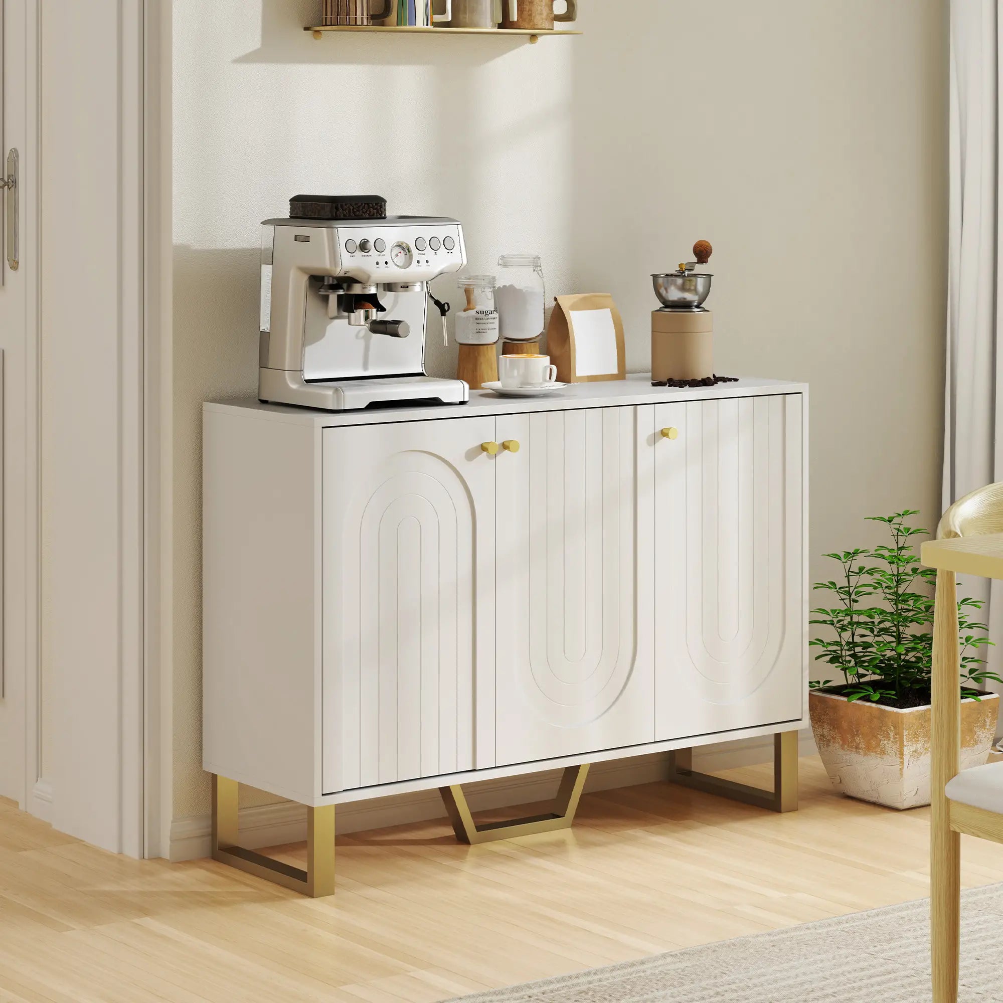 Modern Sideboard Buffet, 3 Doors, Adjustable Shelves, White Storage Cabinets at Gallery Canada