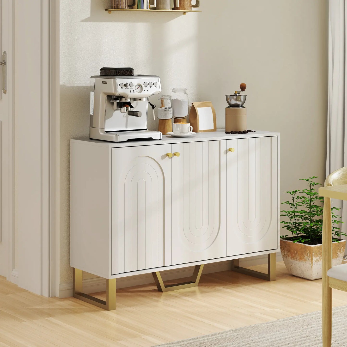 Modern Sideboard Buffet, 3 Doors, Adjustable Shelves, White Storage Cabinets at Gallery Canada
